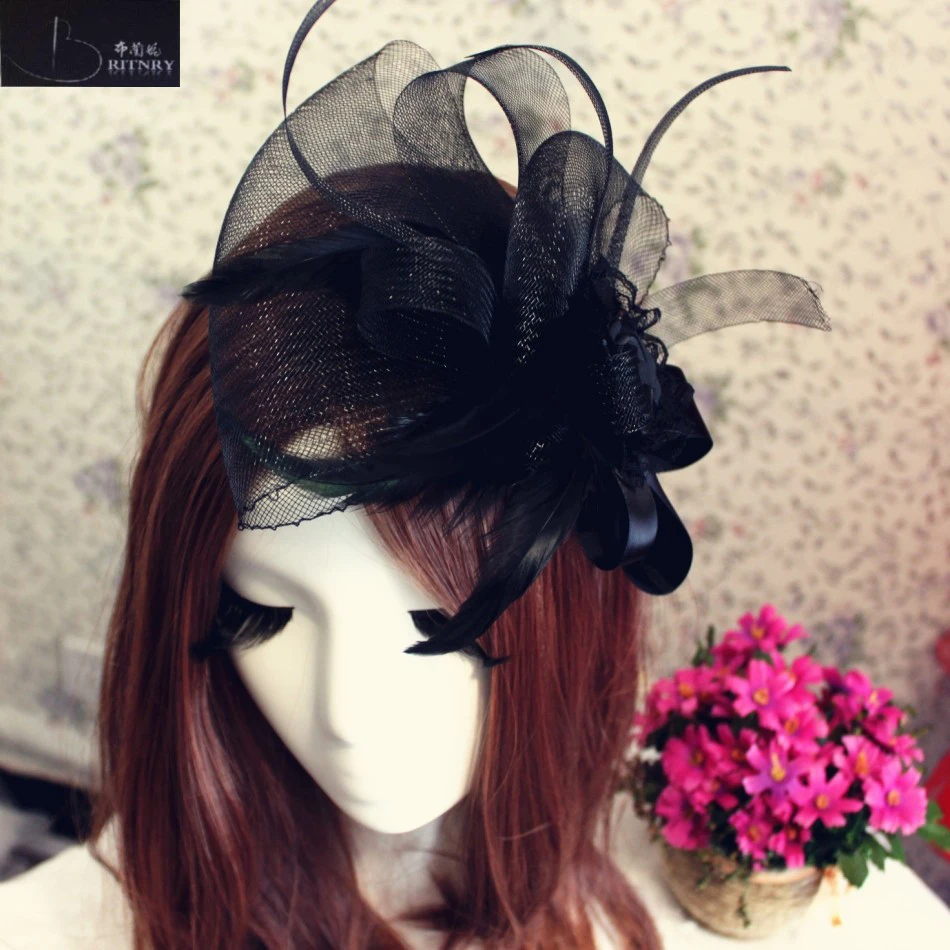 Высокое качество чародей Шапки черный клетка свадебная фата Шапки и Fascinators белая сетка Женские аксессуары для волос для новобрачных Для