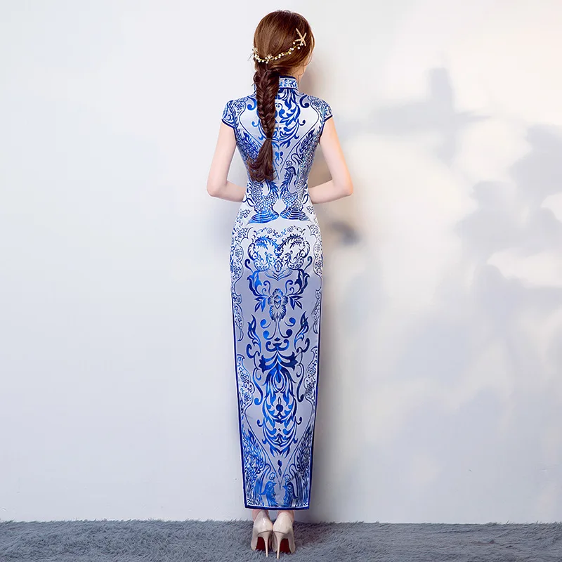 Свадебное платье Cheongsam, Восточное вечернее платье, китайское традиционное женское элегантное платье Qipao, сексуальное длинное платье без рукавов, ретро платье