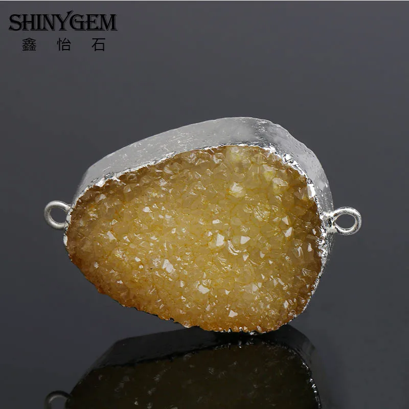 ShinyGem нерегулярные Подвески Druzy 6 цветов хрустальные подвески серебряная рамка натуральный камень подвеска-Маятник для изготовления ювелирных изделий 1 шт - Окраска металла: Yellow