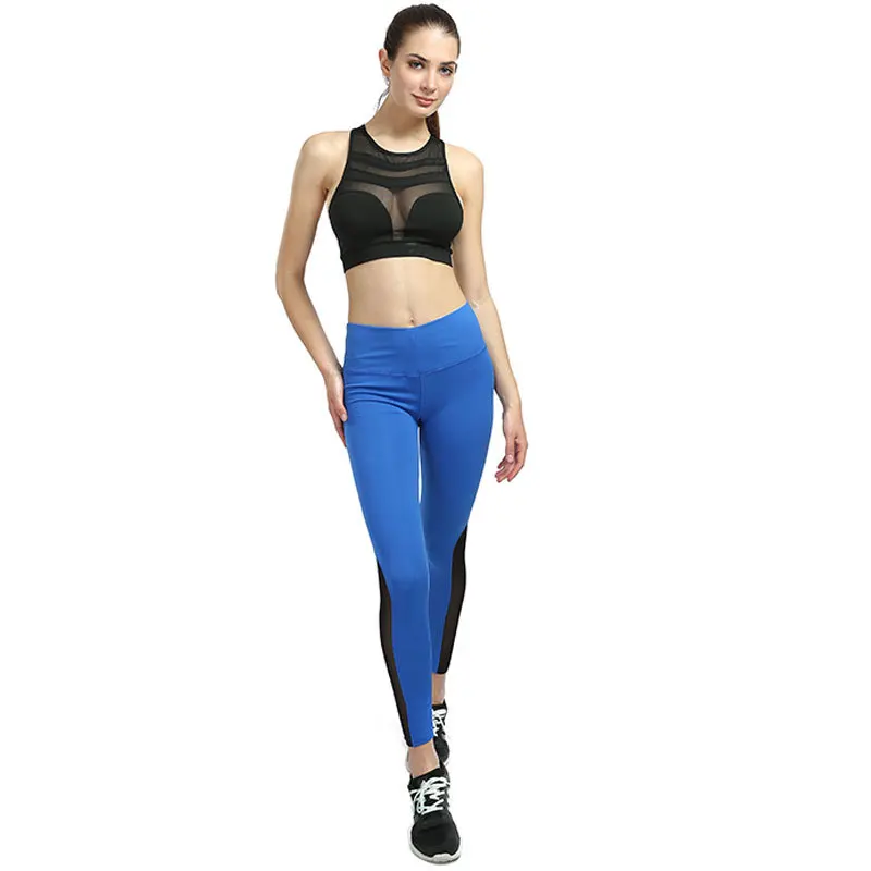 2018 Fitness Leggings Black Sexy Hollow Mesh Patchwork Splicing Slim Leggings Breathable Dry Quick Sportes Pants For Women Leggings