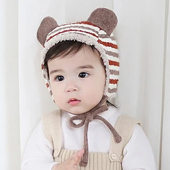 

Baby Caps 5-10 Month Warm Autumn Winter Boys Girls Hat Caps Stripe Cap