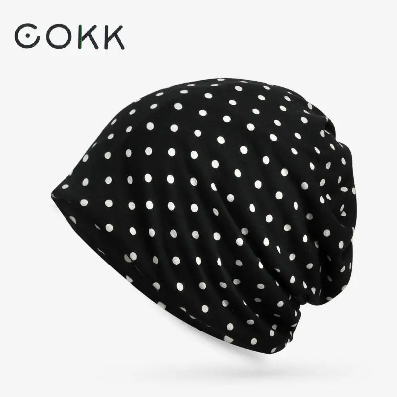 

COKK Women's Beanie Hat Cotton Summer Dot Pattern Beanie Hats For Men Women Slouchy Beanies Skullies Hat Female Male Bone Gorros