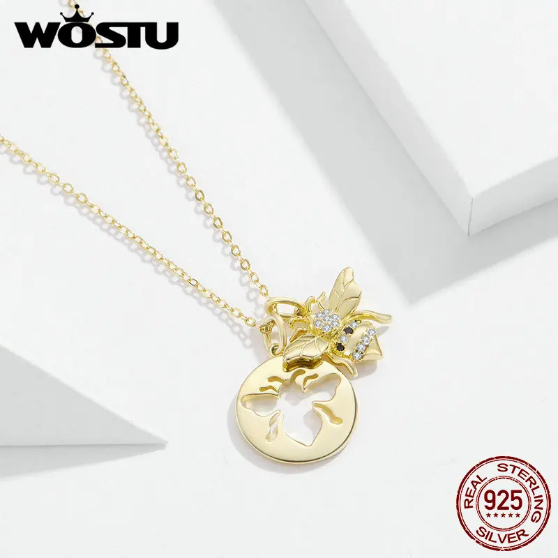 WOSTU queen ожерелье пчелки 925 пробы серебро золото цвет ААА подвеска с цирконием для женщин Горячая Мода ювелирные изделия подарок FNN080