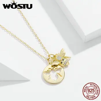 

WOSTU Queen Bee Necklaces 100% 925 Sterling Silver Gold Color AAA Zircon Pendant For Women Hot Fashion 2019 Jewelry Gift FNN080