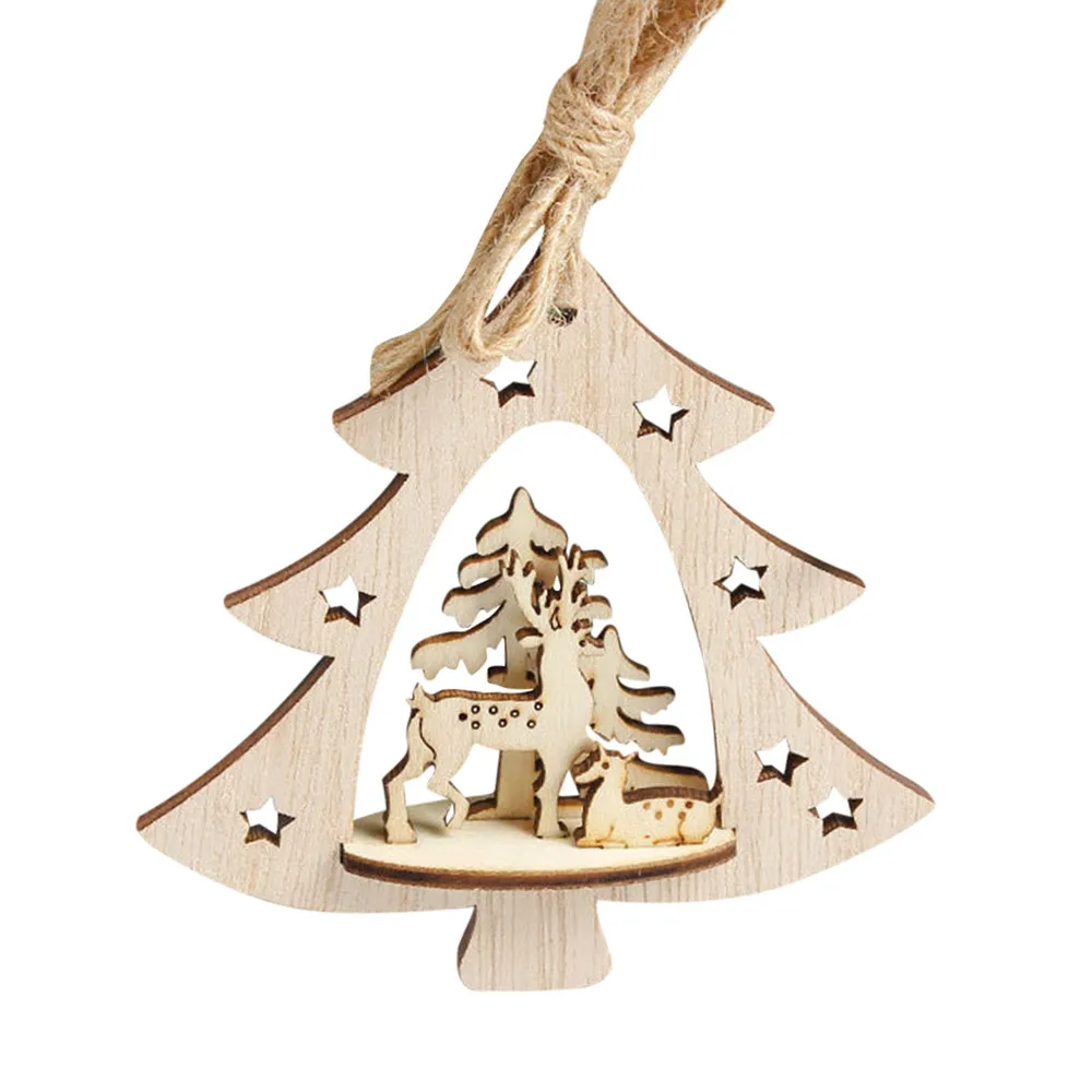 Рождественская деревянная снежинка подвесное украшение деревянные украшения деревенская Рождественская елка подвесное украшение настенный дверной кулон