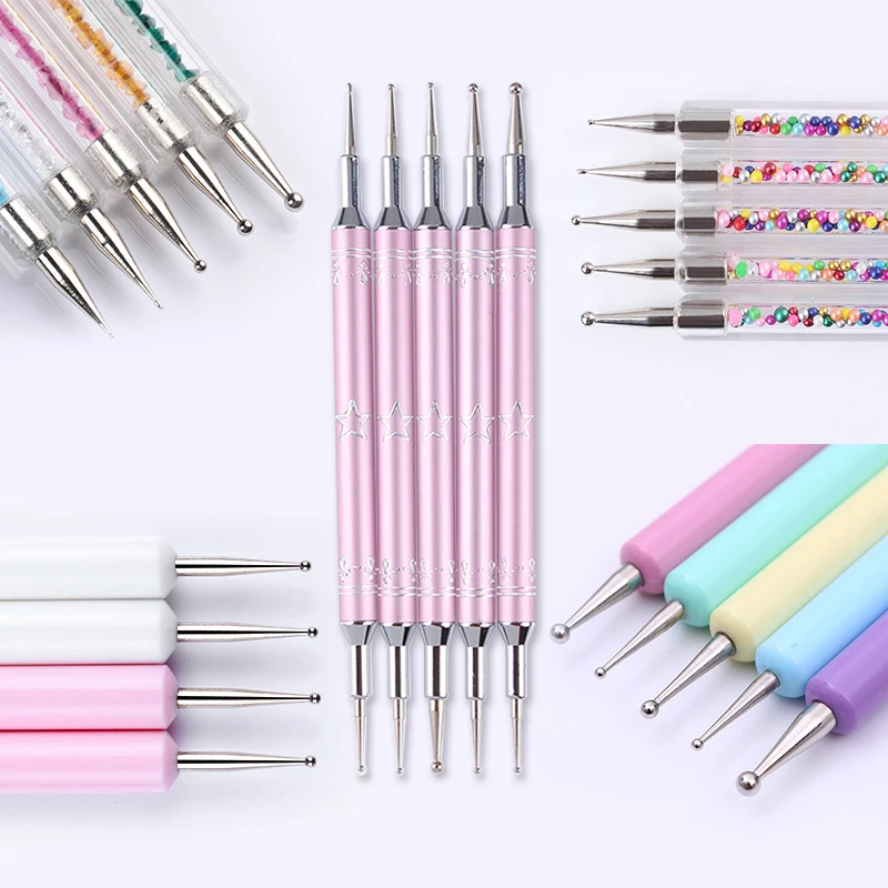 

1Pc 5pc Dual-ended Dotting Pen Picker Marbleizing Stamping Painting Flower Water Marble Nail Art Dotting Tool