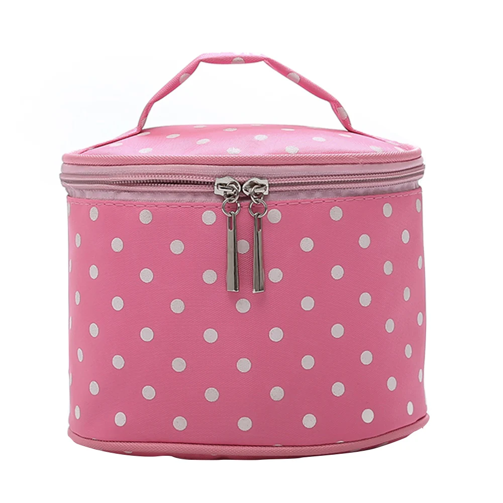 Винтажная нейлоновая круглая косметическая сумка для хранения нижнего белья дорожный контейнер женские туалетные принадлежности органайзер, сумка для косметики косметичка - Цвет: Розовый