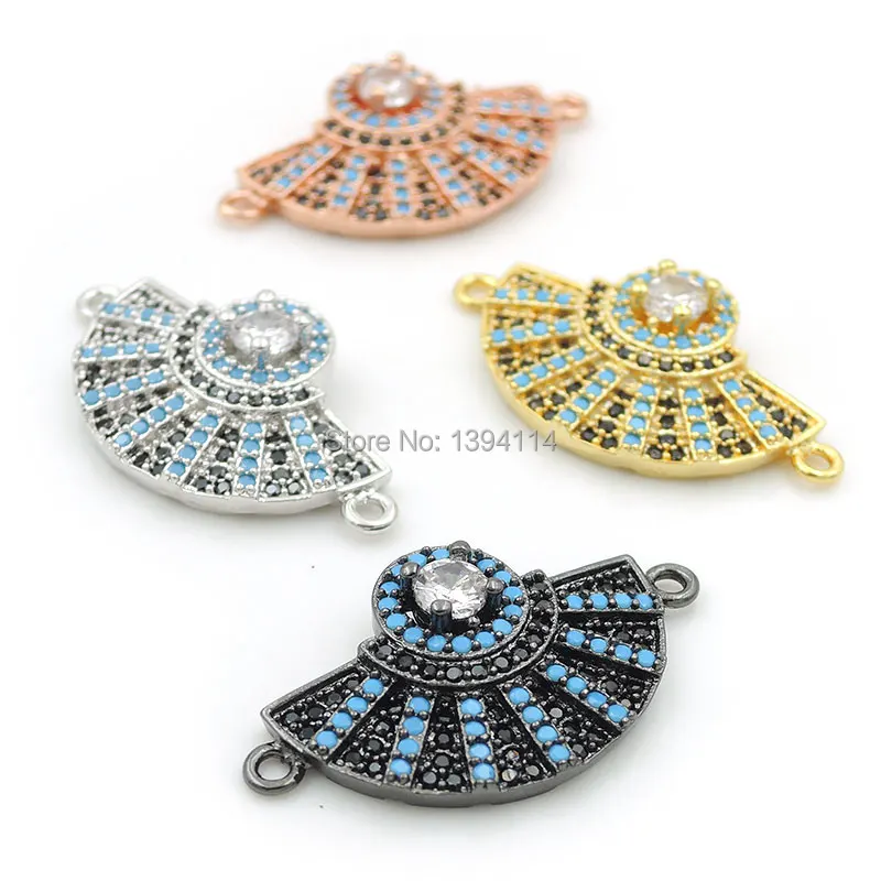 

24*14*4mm Micro Pave Kallaite&Black&Clear CZ Fan Connector Fit For Women As DIY Bracelets Accessory