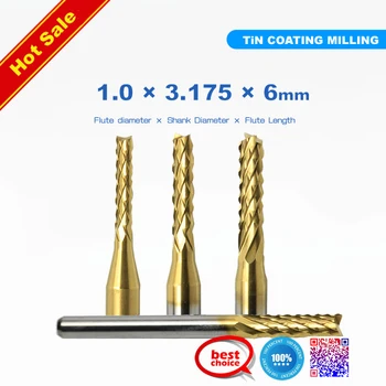 

Titanium Coating Pcb end mill hardwood tool Dia. 3.175 dia. 1.0mm carving tool 1.0mm Titanium Corn milling