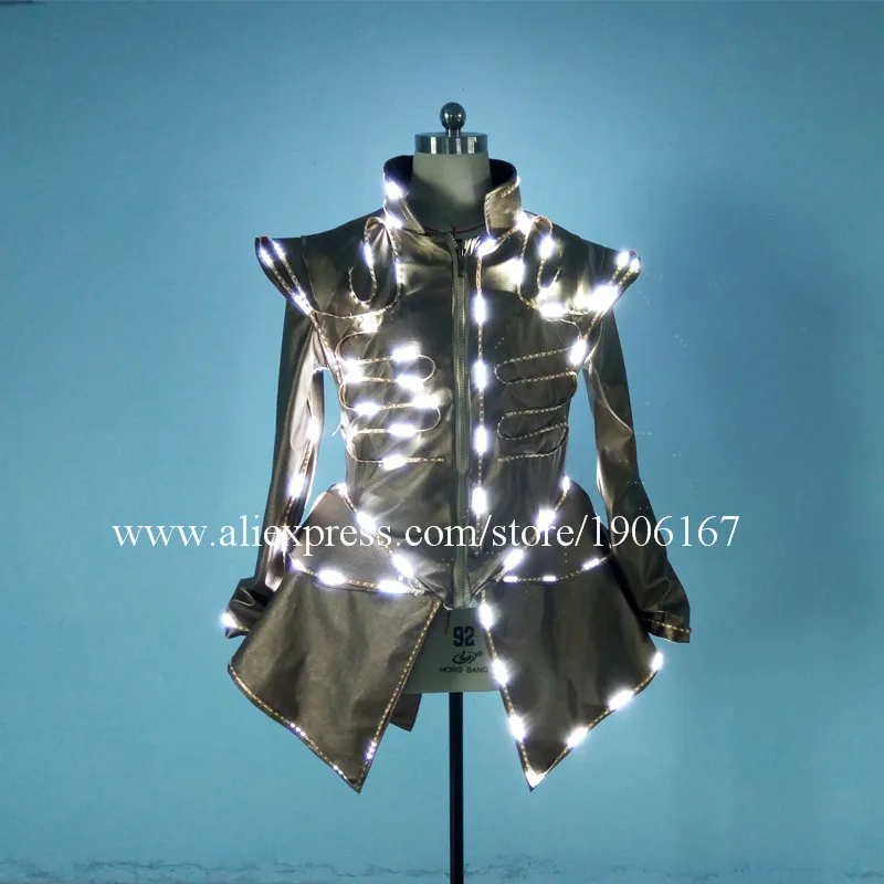 Hot Sale 5 Pcs LED Luminous Women Costume Bar KTV Nightclub Waiter's Clothes Growing Light Up DS DJ Party Waiter Uniforms Suit09