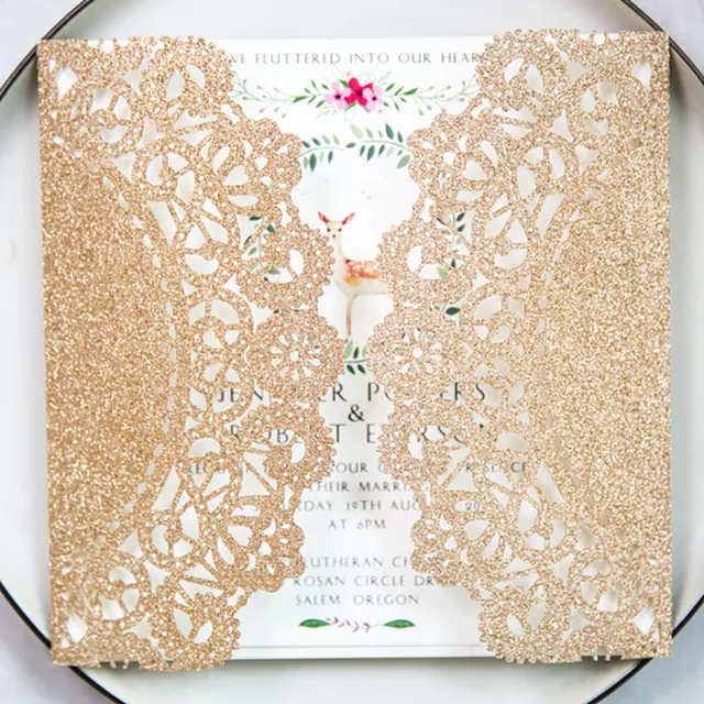 Wholesale 10 Set Gold Flash Paper Lace Pattern Laser Cut Invitations