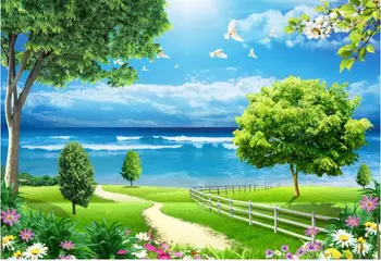 

3d wallpaper custom mural non-woven Wall sticker Landscape green grass blue sky white cloud butterflies 3d wall murals wallpaper
