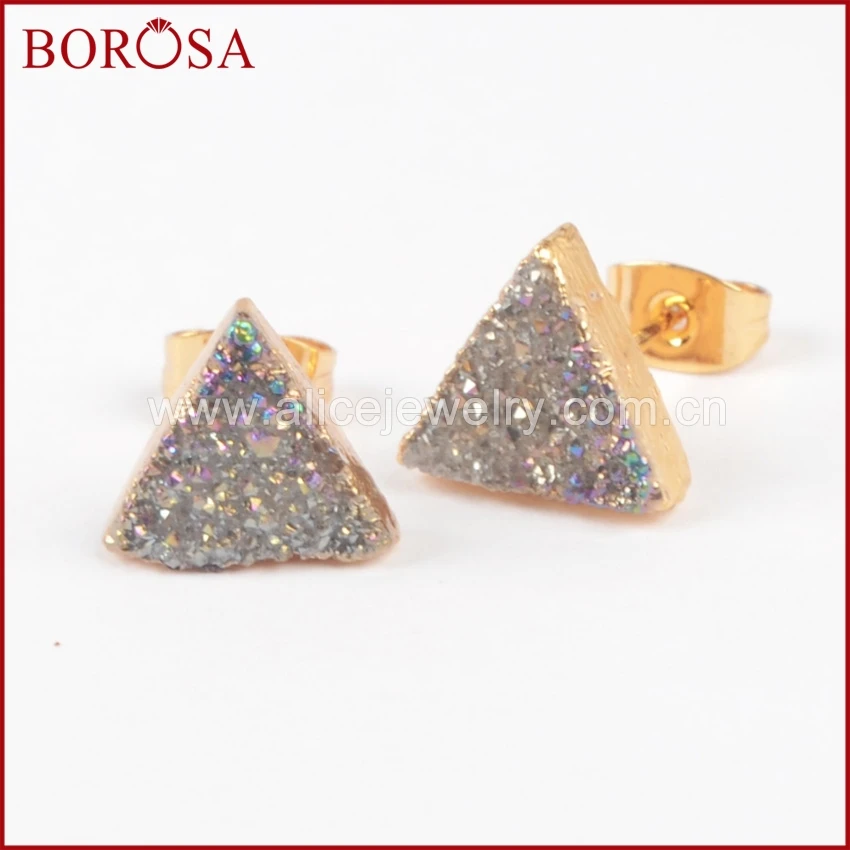 Серьги гвоздики BOROSA с драгоценными камнями золотого цвета|earring gem|colorful stud earingsstud