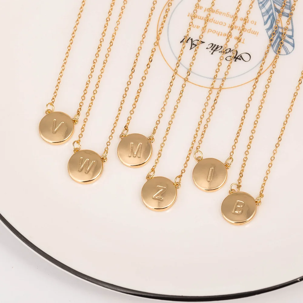 New Design 26 Letters Initial Necklace Silver Gold Color Disc Alphabet Women Kolye Collier Broken Shell necklace | Украшения и