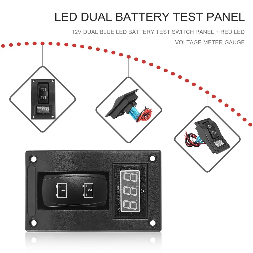 Водонепроницаемый 12-24 В светодиодный двойной цифровой вольтметр батарея тест панель кулисный переключатель для автомобиля мотоцикла грузовика морской лодки