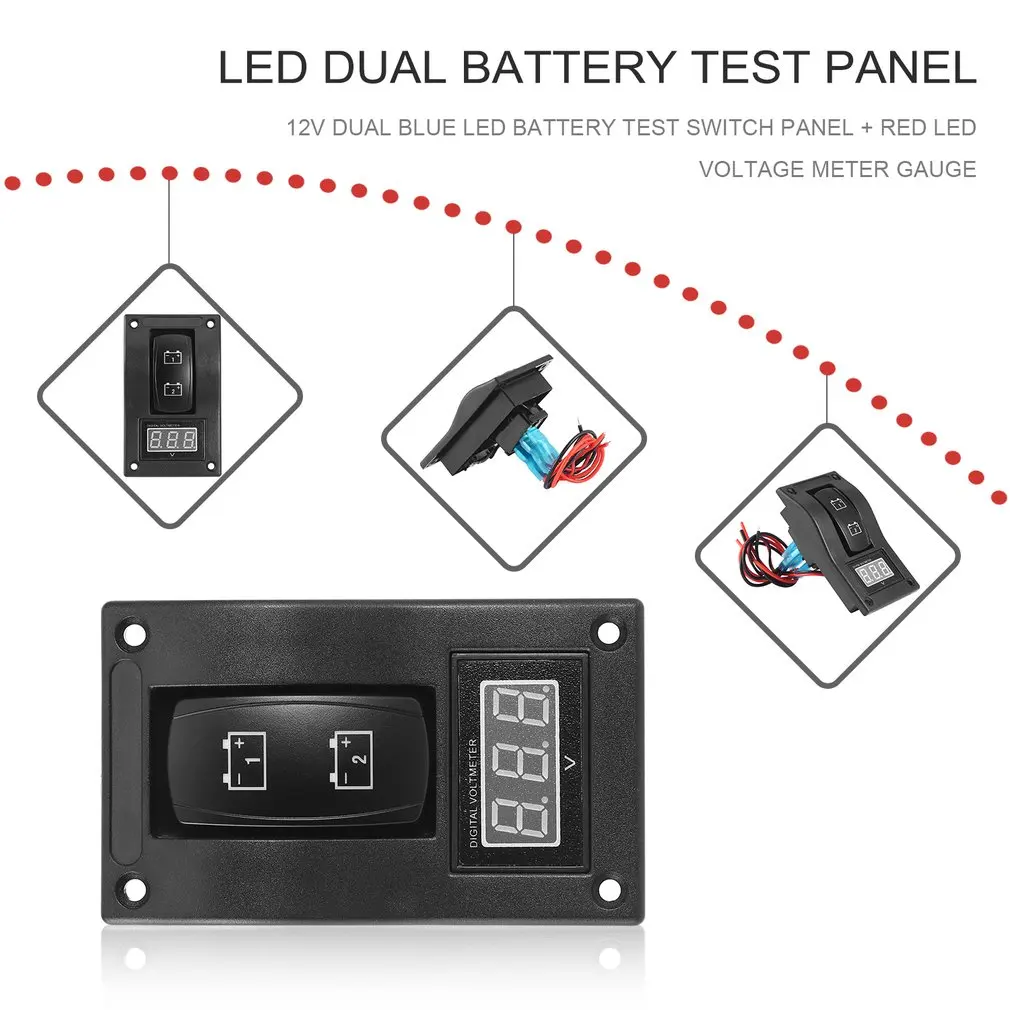 Waterproof 12-24V LED Dual Digtal Voltmeter Battery Test Panel Rocker Switch for Car Motorcycle Truck Marine Boat Free Shipping
