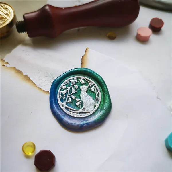 stamp head of Lily cat with flowers Sealing stamps Retro Wood Stamp Wax Seal Stamp Wedding Decorative sealing Stamp wax seals