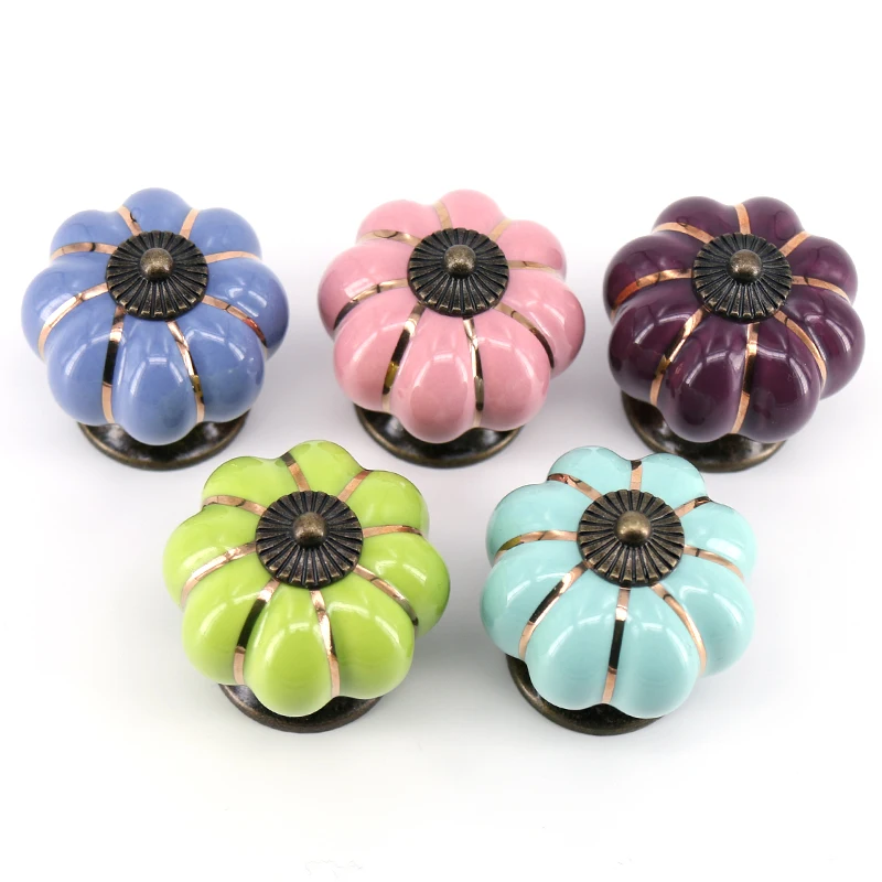 

New Colors Set of 5 Ceramic Handle Pull Knobs Cabinet Pumpkin Door Cupboard Drawer Locker 40mm x38mm