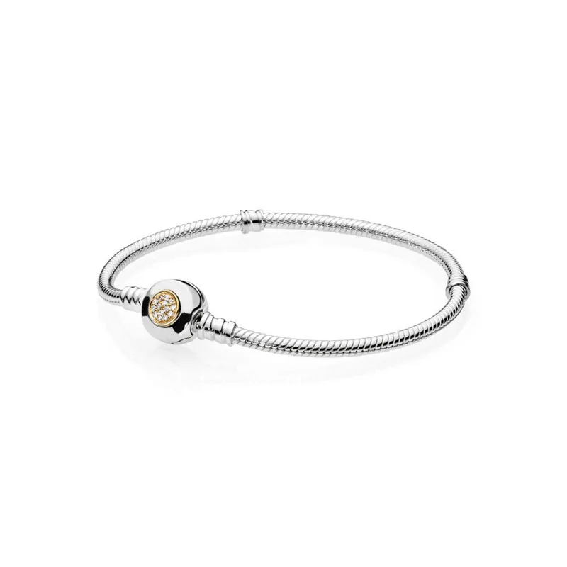 

2018 100% Real 925 Silver MOMENTS Two-Tone Signature Charm Bracelet Fit Original panqiou Bracelet Snake Chain DIY Jewellery