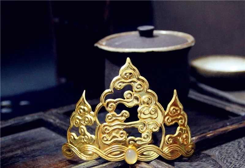 C gold white bead LYZ Ceng Luan Ming Dynasty открытое облако тиара китайская винтажная ручная резьба цветок лотоса головной убор Тиара для волос - Цвет: C gold white bead