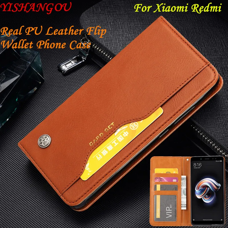 Retro Real PU Leather Flip Wallet Phone Case For Xiaomi Note 5 Pro 6 6A S2 Card Slots Stand Cover For Redmi Note 6 5 Y2 6A 6 Pro