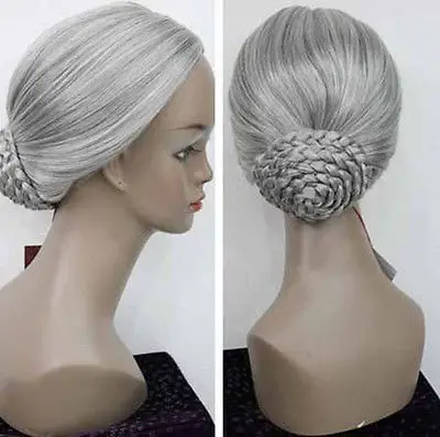 

TJ&FY********* Retro Gray Braid Hair Bun WOMEN'S FULL WIG peruca hair queen lady's Nobility Women Ladies