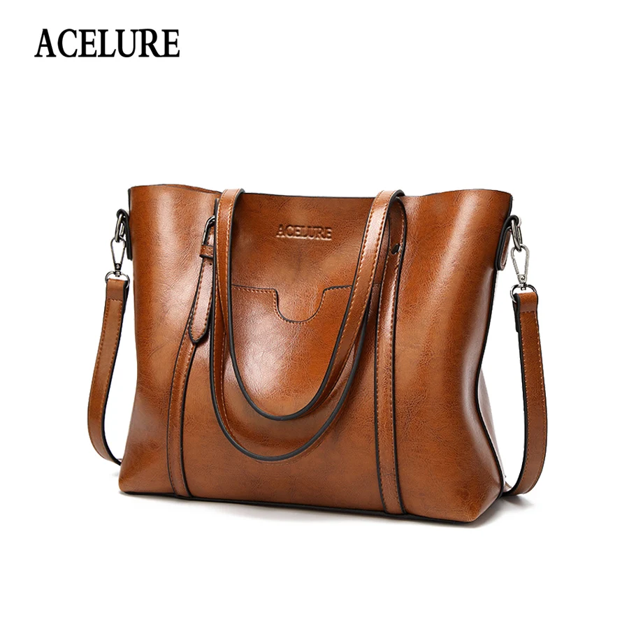  ACELURE Vintage PU Oil Wax Leather Handbag Luxury Lady Shoulder Bag With Purse Pocket Women Messeng - 32861912786