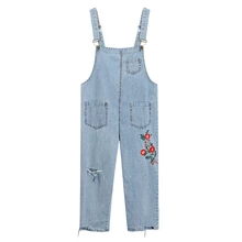 Джинсы для женщин Harajuku милые комбинезоны с цветочной вышивкой джинсы свободные рваные джинсы женские#802