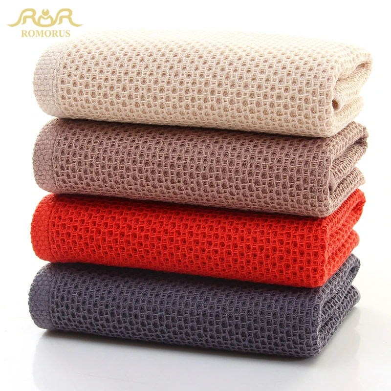 

ROMORUS Honeycomb 100% Cotton Bath Towels for Adults Brown Gray Red High Absorbent Big Bathroom Towel 68x140cm 280g Beach Towels