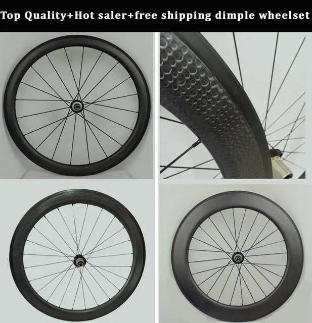 Best price at $419 Cheap Top quality+hot sell carbon wheelset dimple road carbon wheels 58 clincher wheelset 50 moonscape bike 45 tubular golf 80mm rim