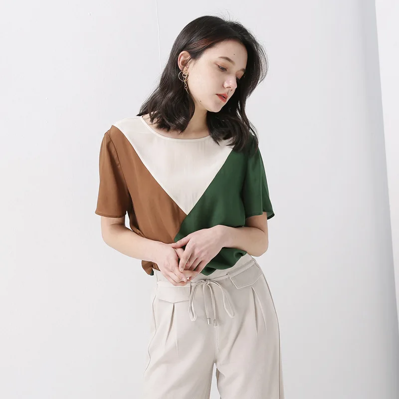 

Summer Oversize Silk T Shirt Women Fashionable Contrast T-shirt Short Sleeve Loose Tees Ladies Tops Harajuku Pullover Casual ins