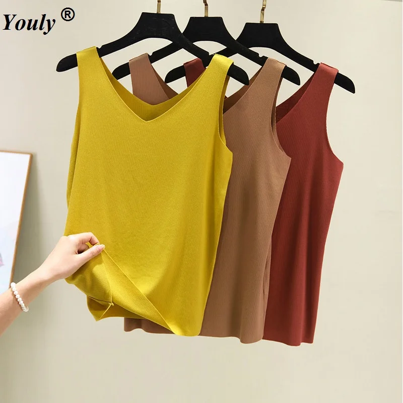 

Plus Size V-neck Tank Tops Women 2019 Summer Sexy Knitted Vest Camisole Casual Slim OuterWear Fitness Femme Bottoming T-shirt