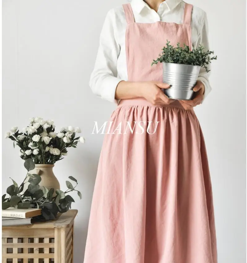 2017 New Aprons Simple Washed Cotton Uniform Unisex Adult Aprons for Woman Lady's Kitchen Cooking Gardening Coffee Shop