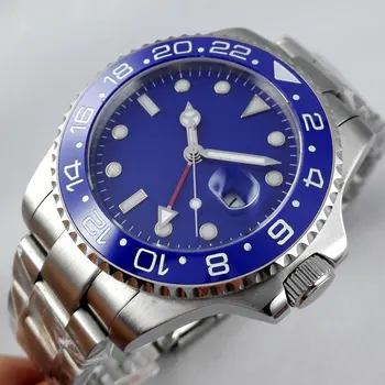 

43mm Luxury Brand Bliger Mechanical Watches sterile Blue olive dial GMT Ceramic Bezel sapphire automatic Mechanical men's watch
