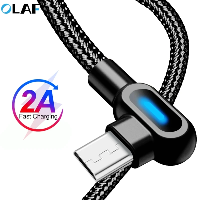 

OLAF Micro USB Cable 1m 2m Fast Charge Data Sync Cord 90 degree USB Charging Cable For Samsung Xiaomi Huawei Mobilie Phone Cable