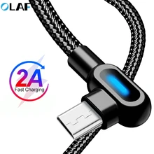Olaf cabo micro usb 1m 2m, cabo de carregamento rápido, sincronização de dados, 90 graus, para samsung cabo de celular xiaomi huawei