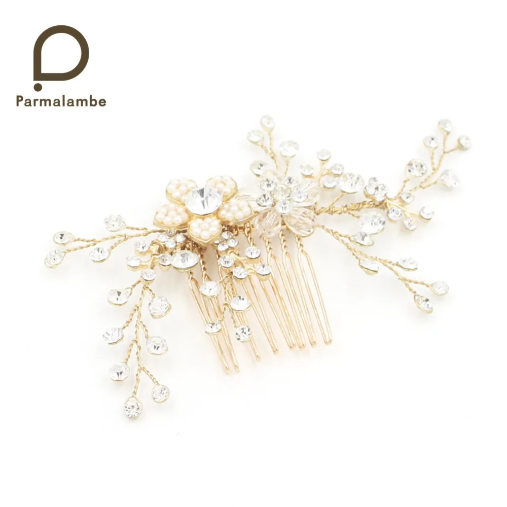 

Parmalambe Hair Combs Floral Charm Hair Jewelry Pearl Rhinestone Crystal Bridal Headpieces Handmade Wedding Hair Accessories