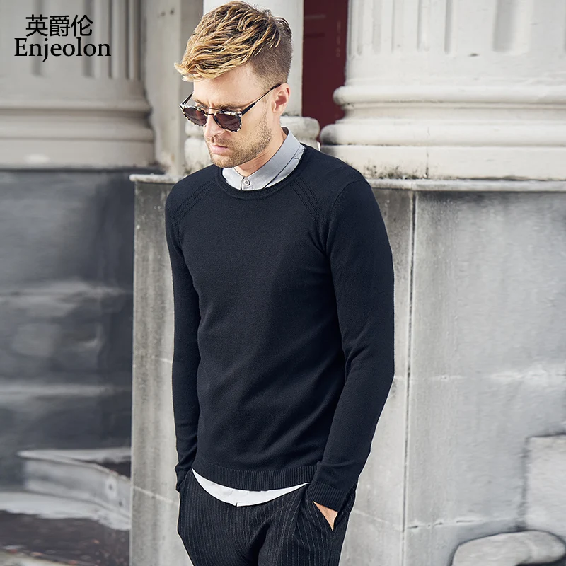 

Enjeolon Spring New 2019 Sweater Men Long Sleeve Pullovers Man O-Neck Sweaters Tops Solid Fit Knitting Clothing 5 Color MY3420