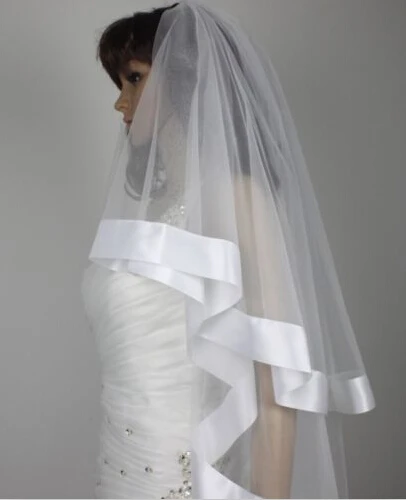 2-tier ribbon edge wedding veil fingertip length Veil Bride Vail & Comb