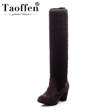 

Taoffen Women Long Boots Slip On Solid Color Thick Heels Shoes Woman Winter Keep Warm Women Over The Knee Boots Size 34-41