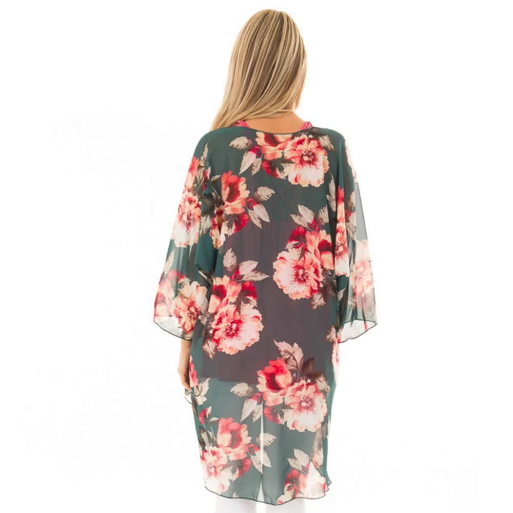 Women Shirt Kimono Boho Cardigan Vintage Floral Print Blouse Loose Shawl Cape Knits Bohemian Coat Jacket Two Color Blouses