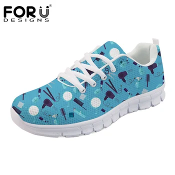 

FORUDESIGNS Barbero Zapatos Mujer Cute Cartoon Barber Shop Pattern Flats Shoes Women Casual Sneakers Light Weight Female Shoes