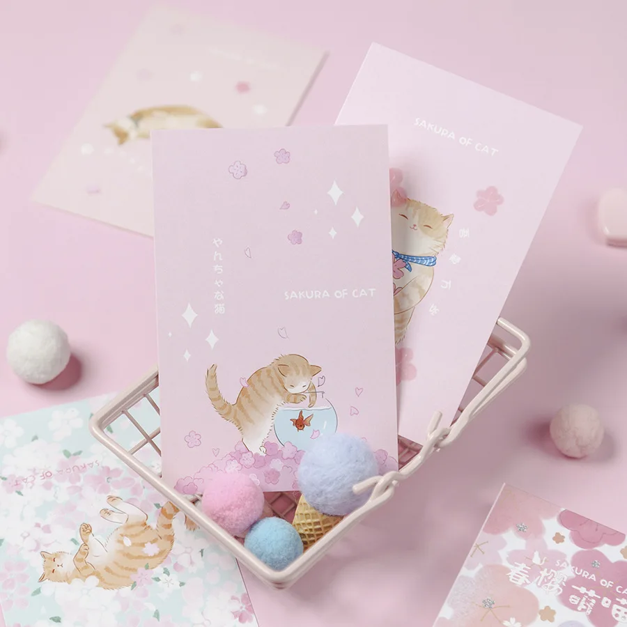 30 листов/Набор красивая открытка с изображением Сакуры и кошки поздравительная открытка подарок на день рождения открытка с сообщением
