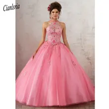 Розовое Бальное платье Бальные платья Иллюзия корсета Вышивка Тюль платья для выпускного вечера со стразами элегантный сладкий 16 платья