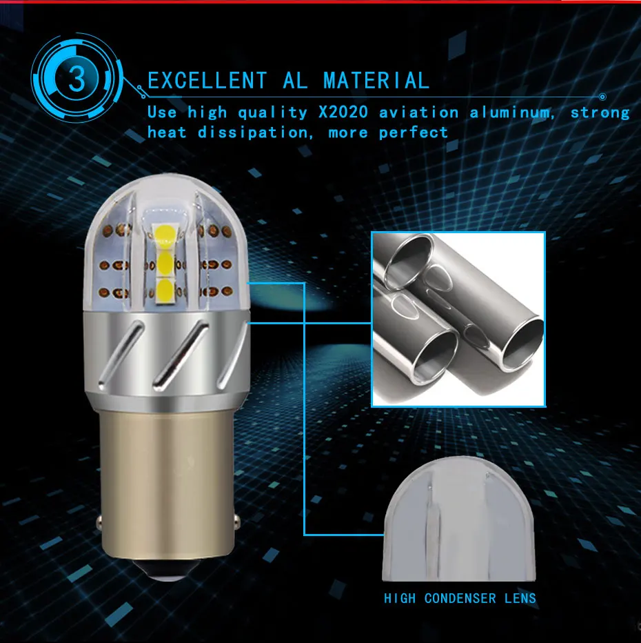 2X 12V-24V S25 P21W 1156 BA15S Led Light Blub 3030 6 LED Yellow White Reverse Light Backup Lamp Tail Bulb Turn Signal Lights (6)