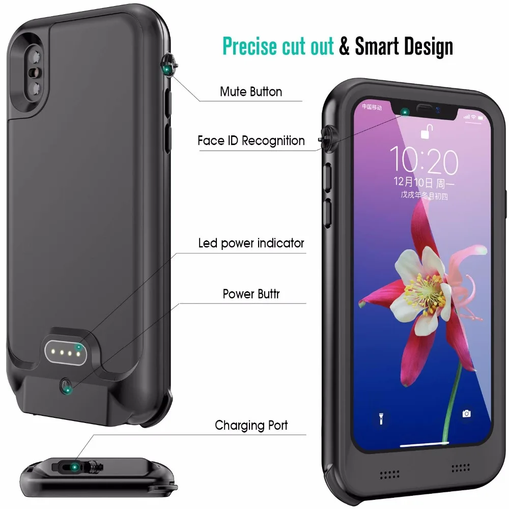 Для iPhone X Xs Wterproof чехол ультра тонкий 3600 мАч power Bank водостойкий Чехол зарядное устройство чехол для iPhone X 5," Чехол черный