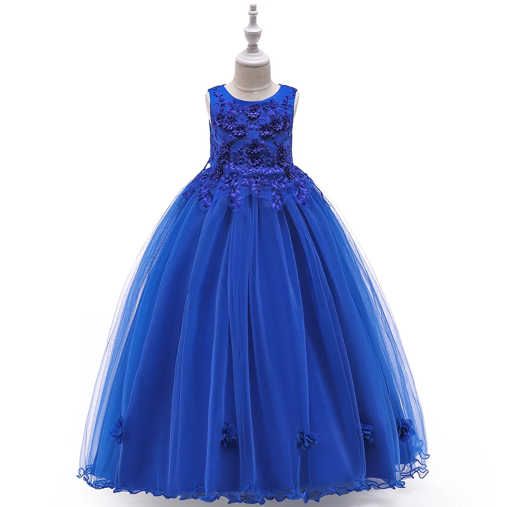 

Royal Blue Lace Flower Girl Dresses 2019 Soft Tulle O-Neck Kids Evening Gowns Ball Gown Girl Prom Dresses Pageant Dresses