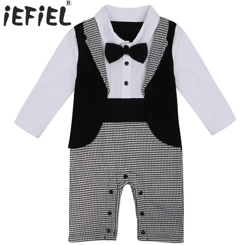 Winter Black&White baby boy romper long sleeve Gentleman Overalls