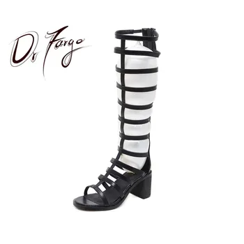 

DRFARGO Strappy Open toe Boots Cutout Summer Sandal Design Boots Black Block Heels Fashion Club Shoes Gladiator Female