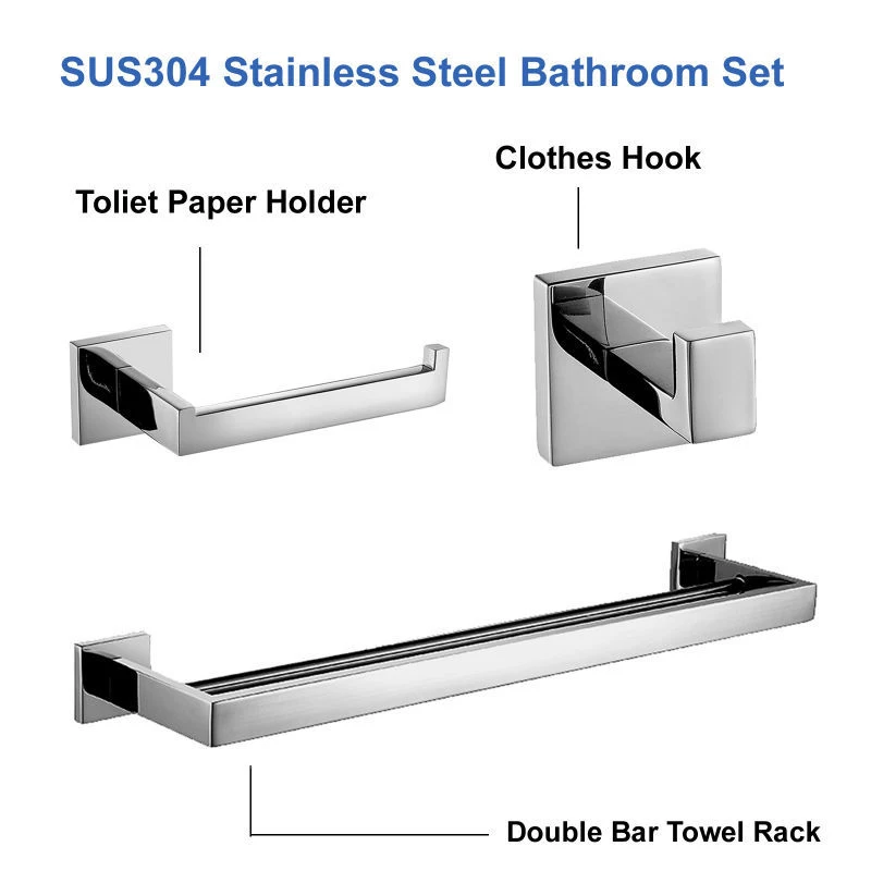 Зеркальная полировка SUS 304 нержавеющая сталь аксессуары для ванной комнаты Комплект крючок вешалка для полотенец и туалет бумага держатель